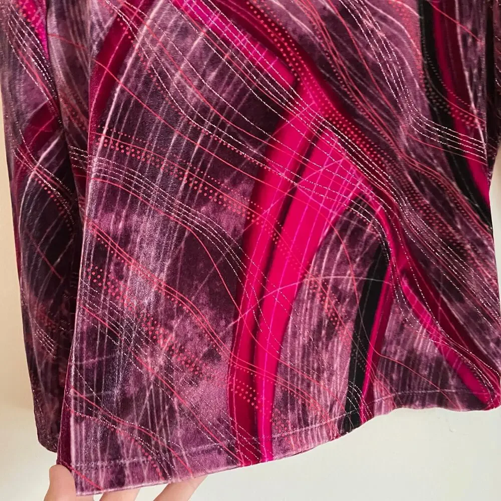 VTG Y2K Pink Metallic Velvet Long Sleeve Bow Neckline SZ SMALL Clueless 90s EUC - Picture 9 of 10